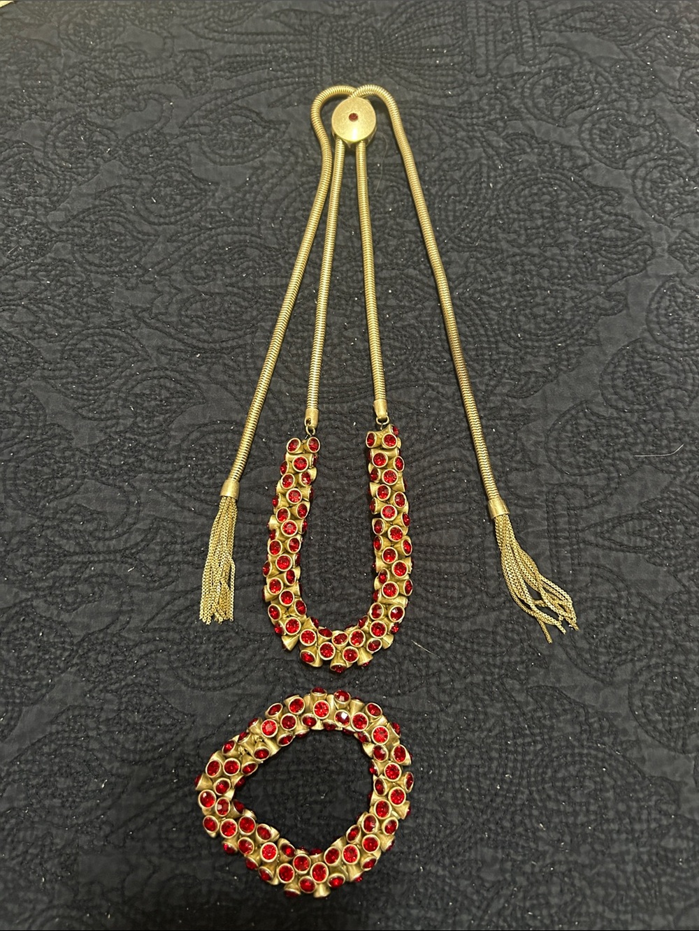 Chico's Gold-Tone Necklace and Bracelet with Red Stones